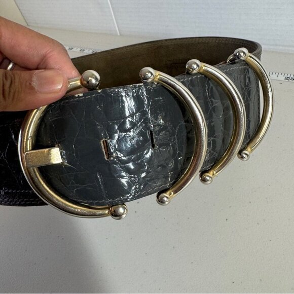 Vintage Doppia Vita Brown Wide Textured Embossed Leather Triple Ring Belt main image 9